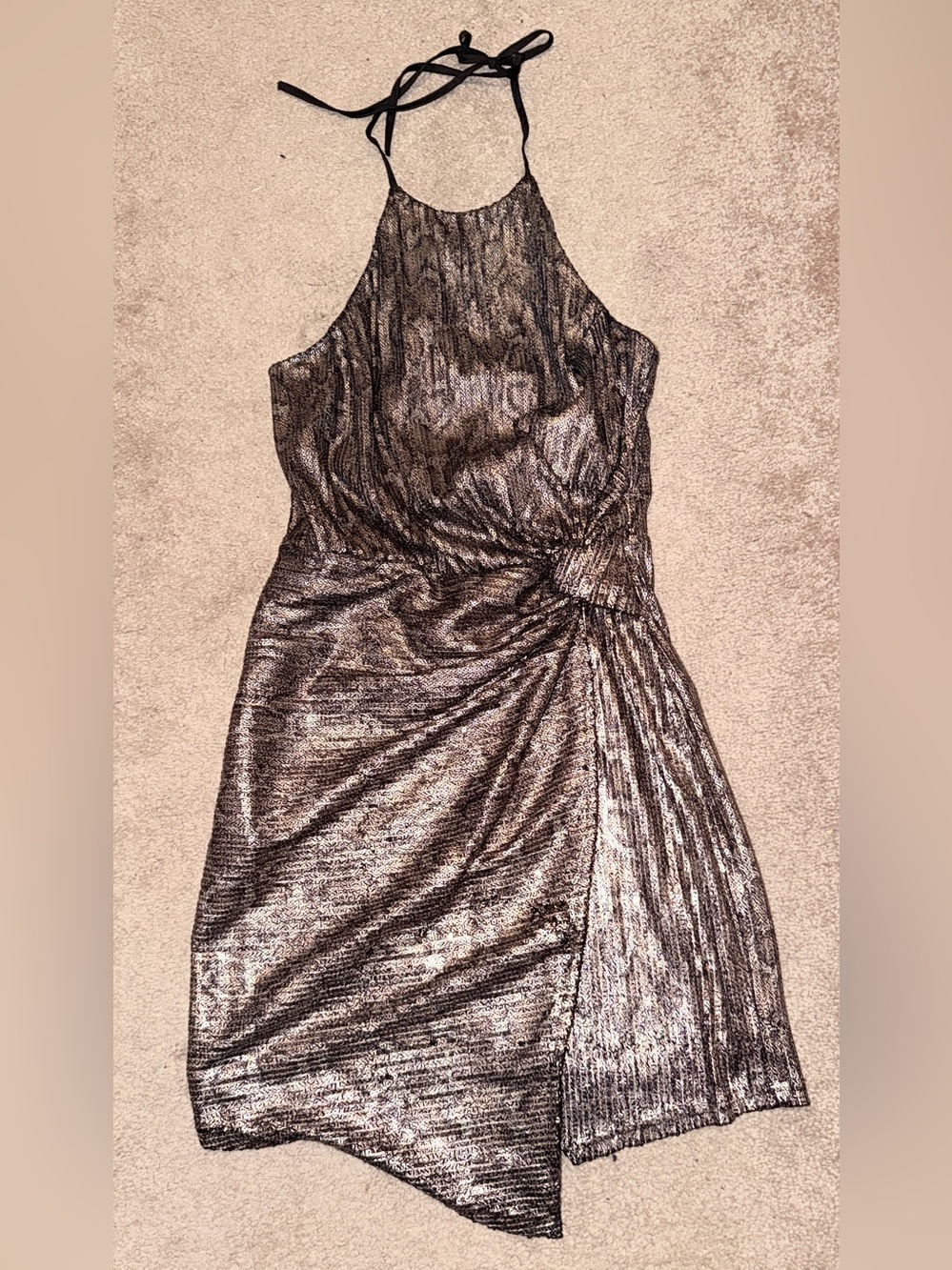 JOA metallic snake print halter mini dress ruched side XS